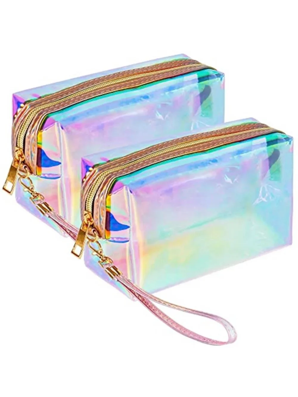 Package Clear Iridescent Holographic Makeup Bag, 2pcs Travel Cosmetic